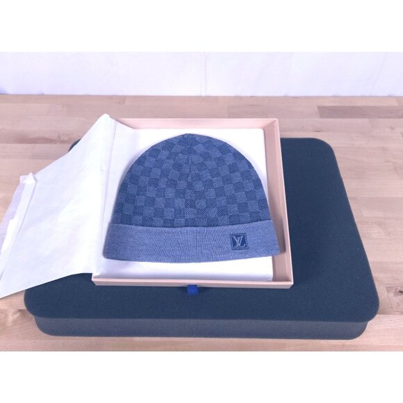 Louis Vuitton Damier Graphite Blue Wool Beanie Hat New - Picture 8 of 10